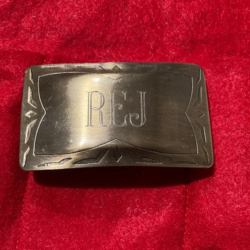 Monogrammed Metal Belt Buckle - Antique Silver Tone